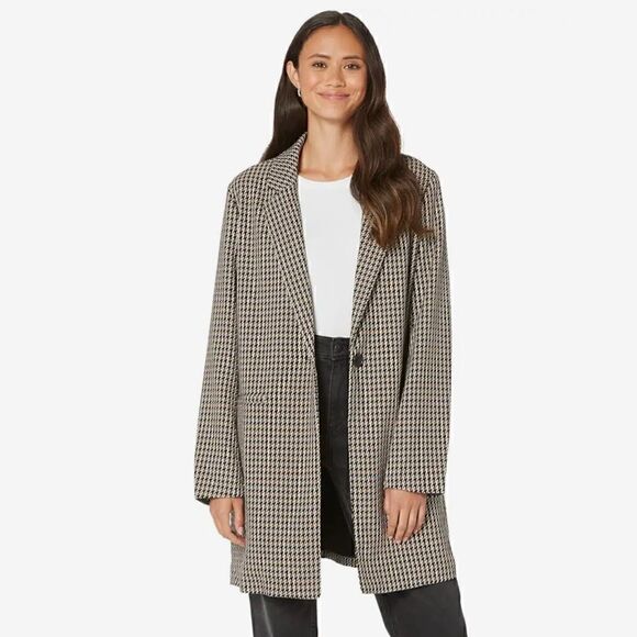 Sanctuary Polyester One-Button Blazer Jacket Carly Coat(Saddle Houndstooth) XS - Picture 2 of 11